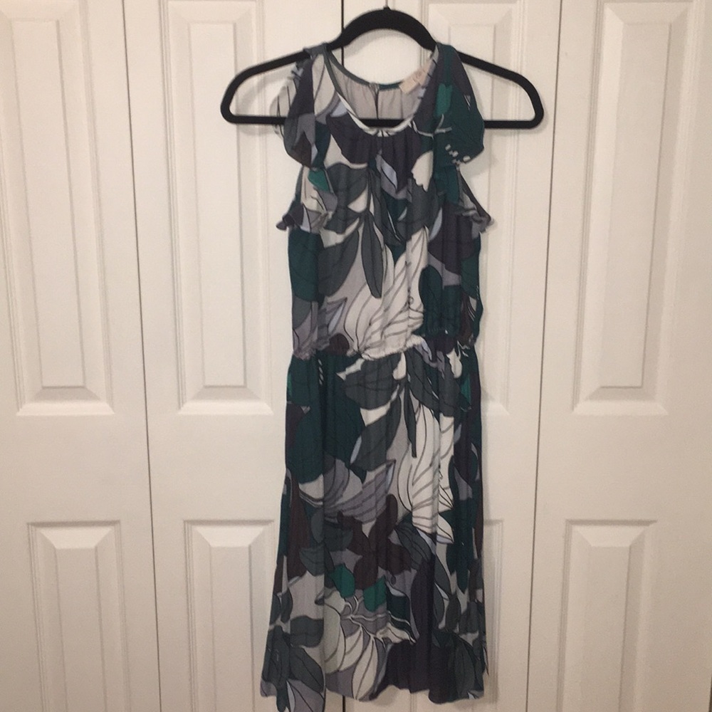 LOFT Green and White Printed Dress
